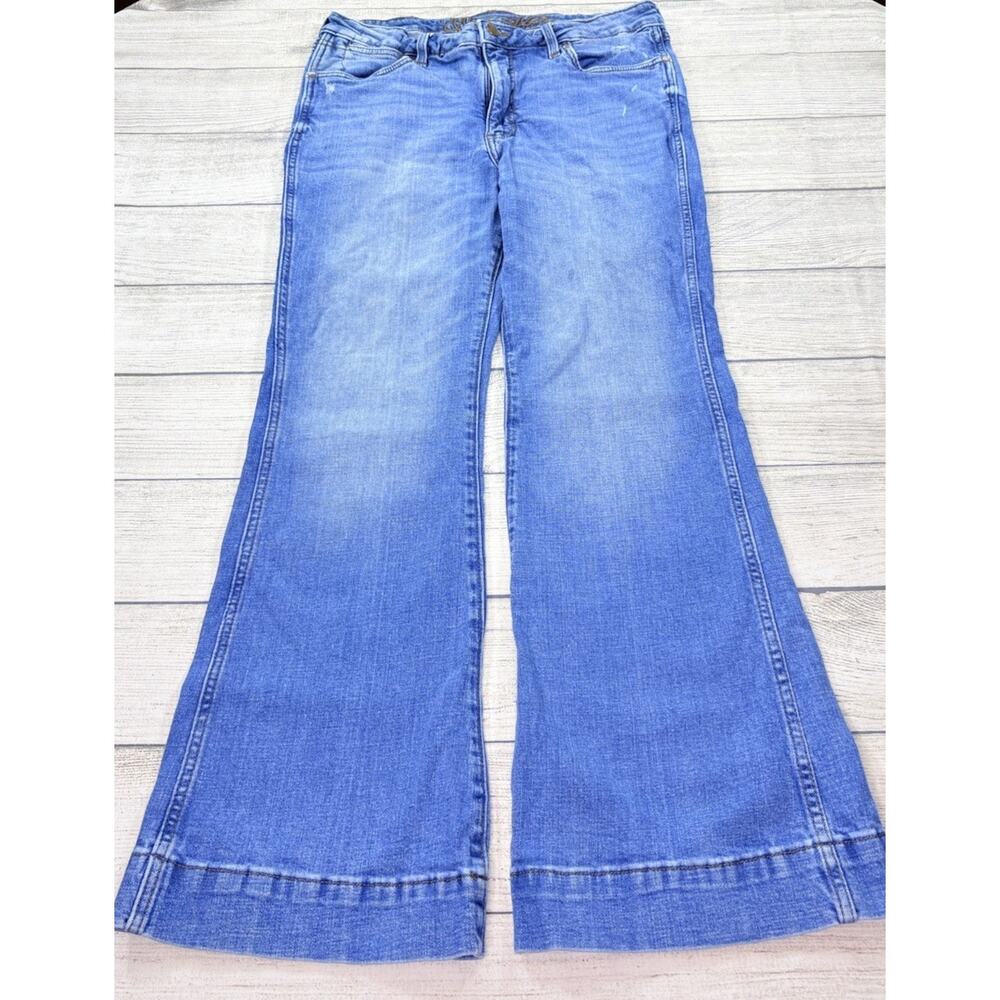 Wrangler Women's Retro High Rise Trouser Flare Jeans Blue Stretch Size 31x32